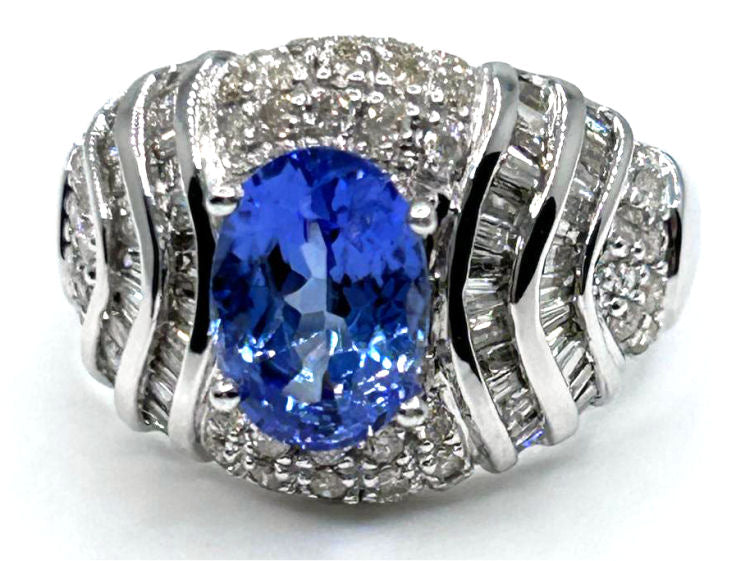 3.14ct Tanzanite & Diamond Ring in 14K White Gold