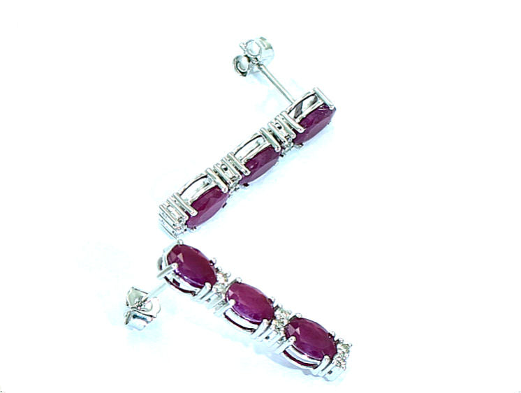 5.10ct Ruby and Diamond Dangling Earrings in 14K White Gold