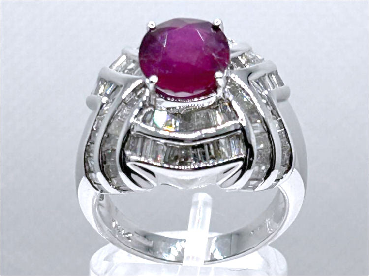 4.41ct Ruby & Diamond Ring in 18K White Gold