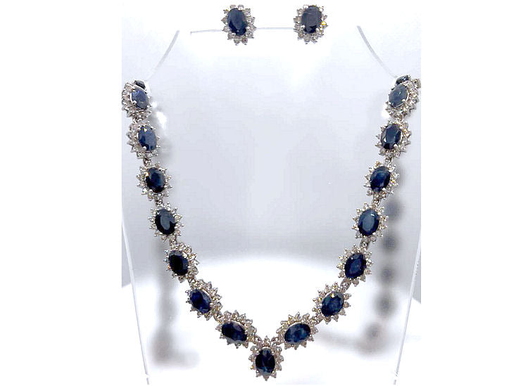 30.40ct Sapphire & Diamond Necklace & Earrings Set in 9K White Gold