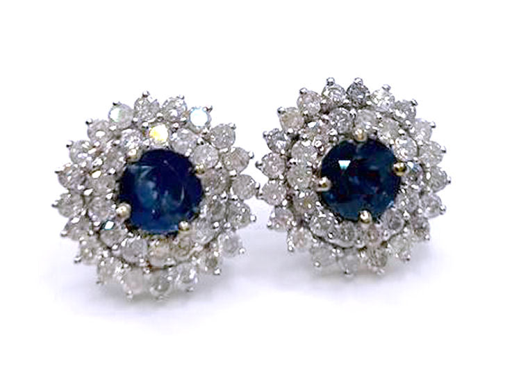 5.60ct Ceylon Sapphire & Diamond Earrings in 12K White Gold