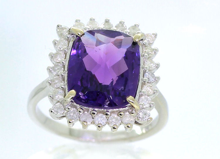 5.10ct Amethyst & Diamond Ring in 14K White Gold