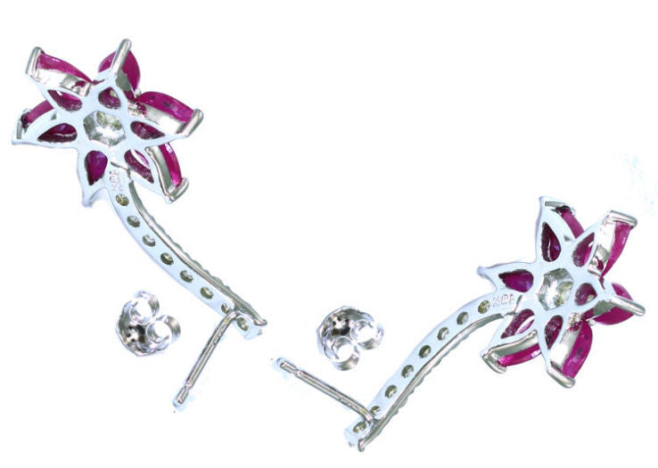3.64 ct Diamond and Ruby Earrings in 18kt White Gold