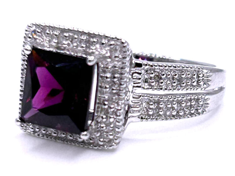 1.65ct Rhodolite Garnet &Diamond Ring in 10K White Gold