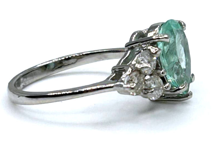 3.20ct Colombian Emerald & Diamond Cluster Ring in 14K White Gold
