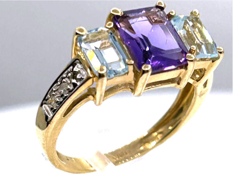 2.76ct Amethyst, Topaz & Diamond Ring in 10K Yellow Gold