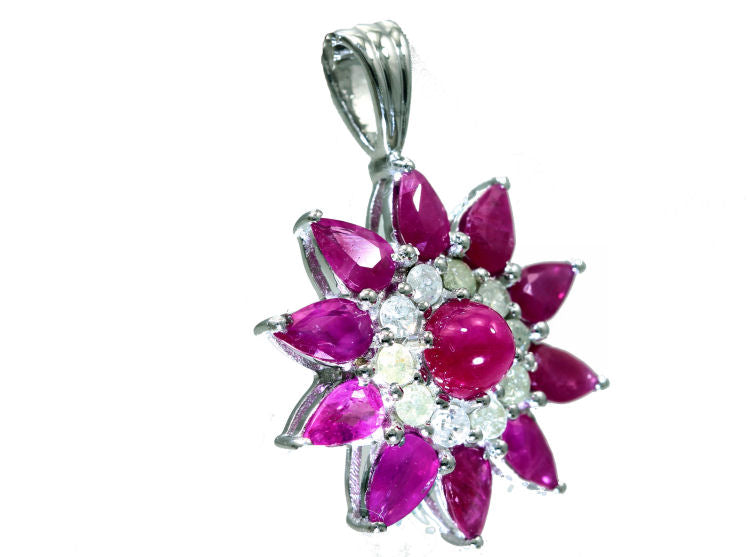 3.24ct Ruby & Diamond Necklace in 18K White Gold