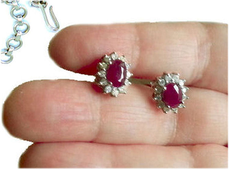 30.40ct Ruby & Diamond Necklace & Earrings Set in 9K White Gold