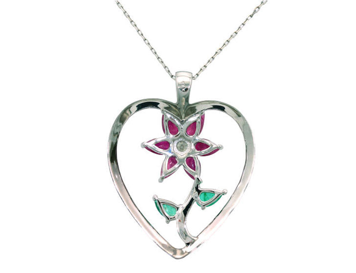 1.86ct Ruby, Emerald And Diamond Necklace in 18k White Gold