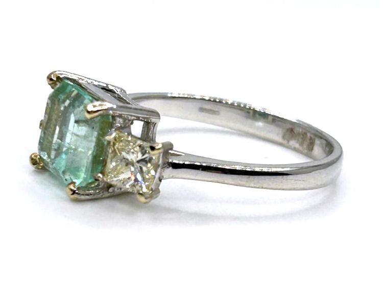 2.29ct Three-Stone Colombian Emerald & Diamond Ring in 14K White Gold