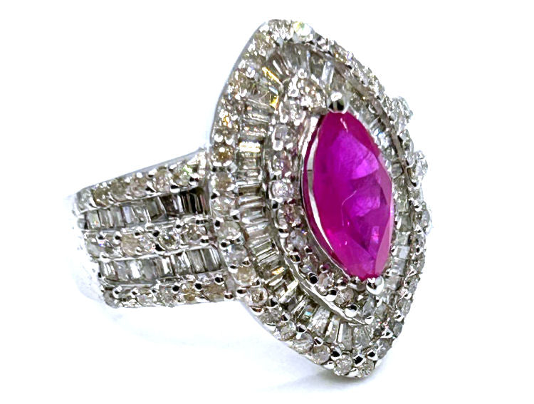 3.16ct Ruby & Diamond Ring in 14K White Gold