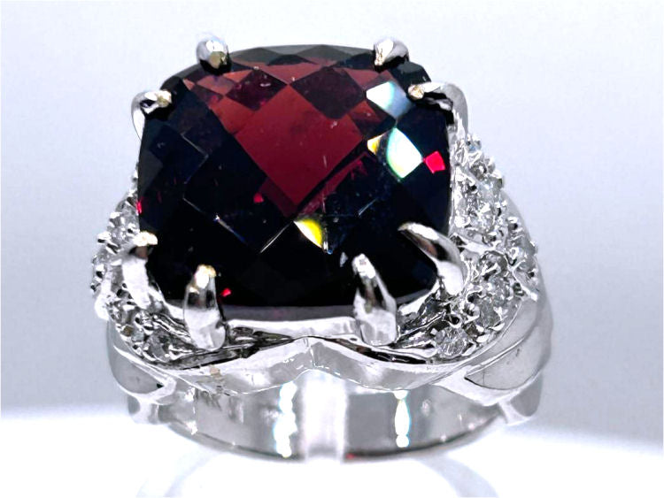 12.56ct Rhodolite & Diamond Ring in 14K White Gold