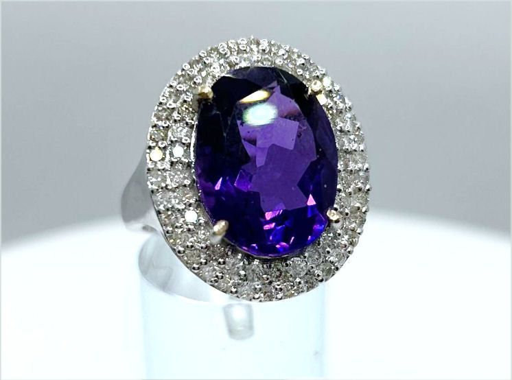 10.55ctw Diamond and Amethyst Set in 18K White Gold Ring