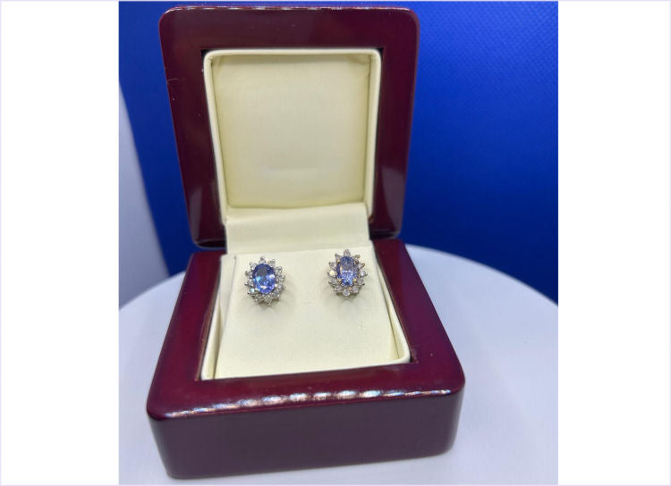 2.50ct Tanzanite & Diamond Earrings in 14K White Gold