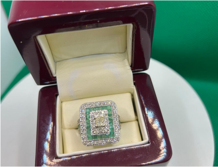 2.96ctw Diamond and Emerald Set in 18K White Gold Ring
