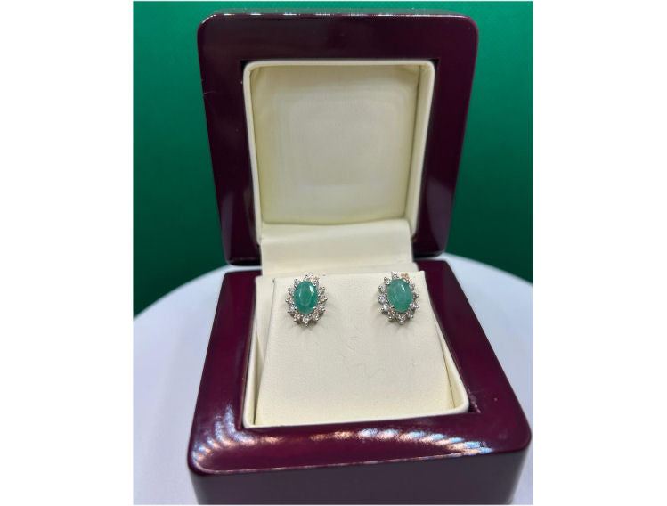 2.50ct Emerald & Diamond Earrings in 14K White Gold