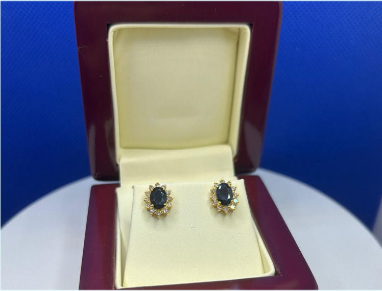 2.50ct Sapphire & Diamond Earrings in 14K Yellow Gold