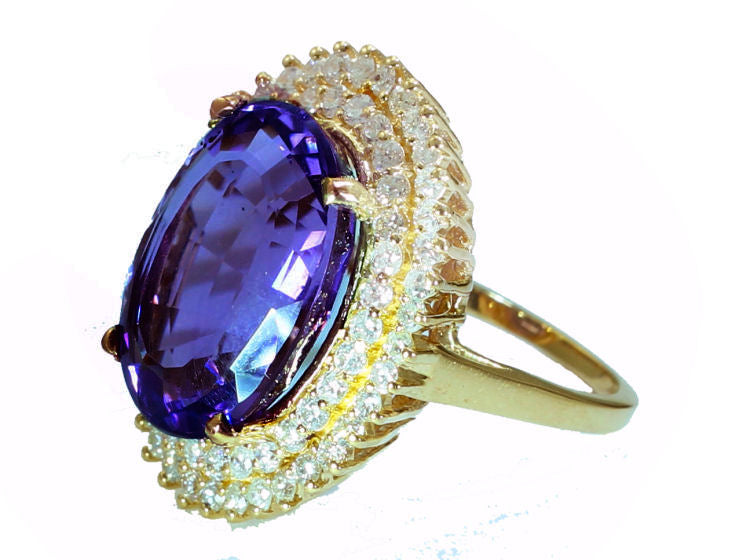 13.36ctw Diamond and Amethyst Set in 18K Yellow Gold Ring