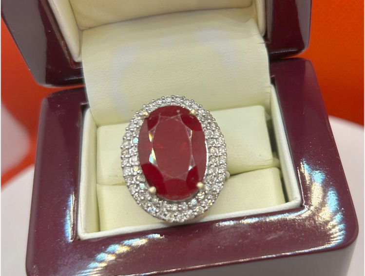 10.20ctw Diamond and Ruby Set in 18K White Gold Ring