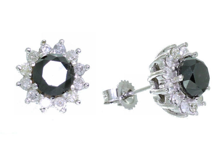 2.00ct Black & White Diamond Earrings in 14K White Gold