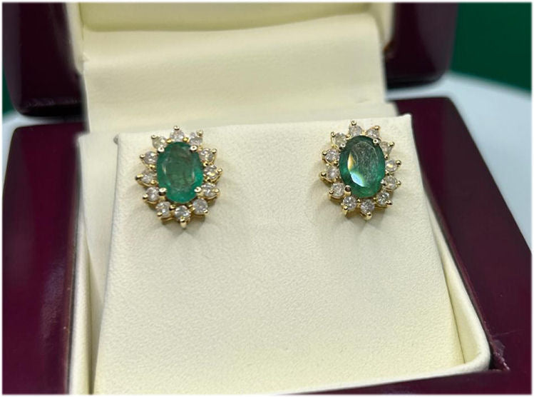 2.50ct Emerald & Diamond Earrings in 14K Yellow Gold