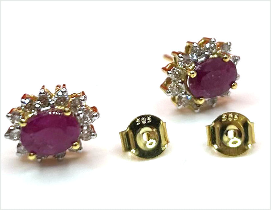 2.50ct Ruby & Diamond Earrings in 14K Yellow Gold