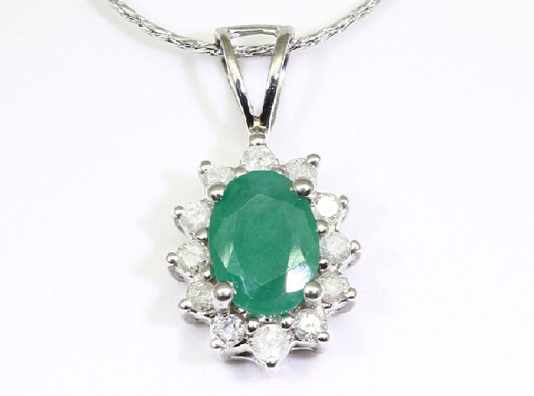 1.14ct Emerald & Diamond Necklace in 18K & 14K White Gold
