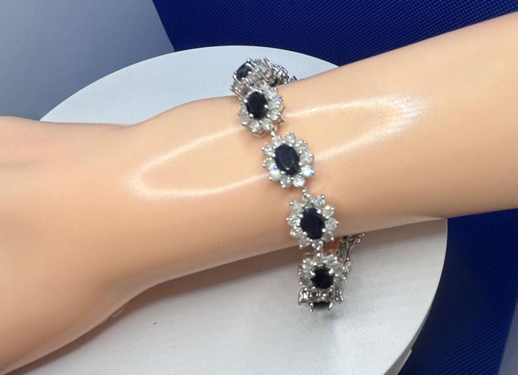 20.90ct Sapphire & Diamond Bracelet in 14K White Gold