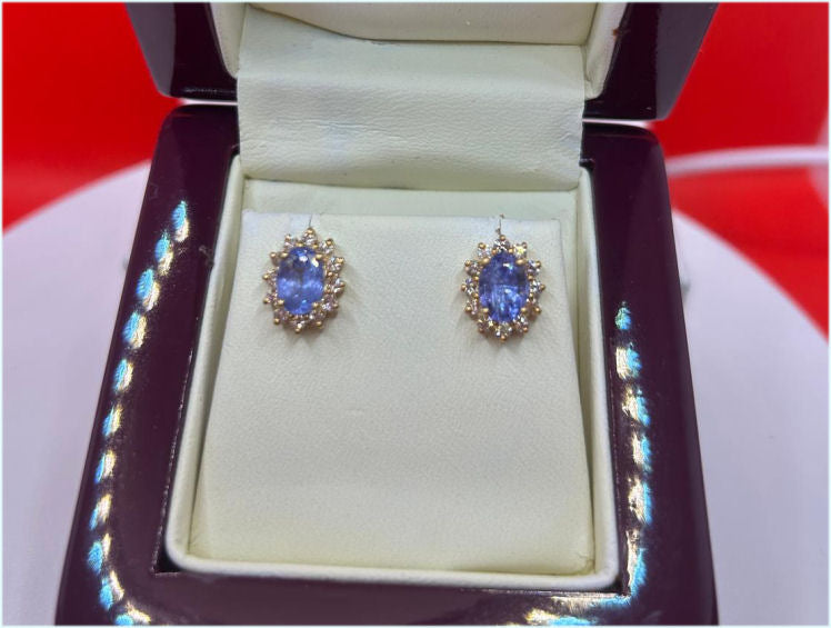 2.50ct Tanzanite & Diamond Earrings in 14K Yellow Gold