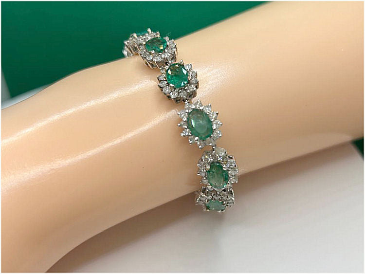 20.09ct Emerald & Diamond Bracelet in 14K White Gold
