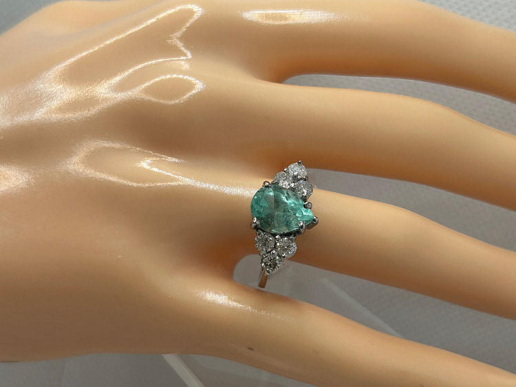 3.20ct Colombian Emerald & Diamond Cluster Ring in 14K White Gold