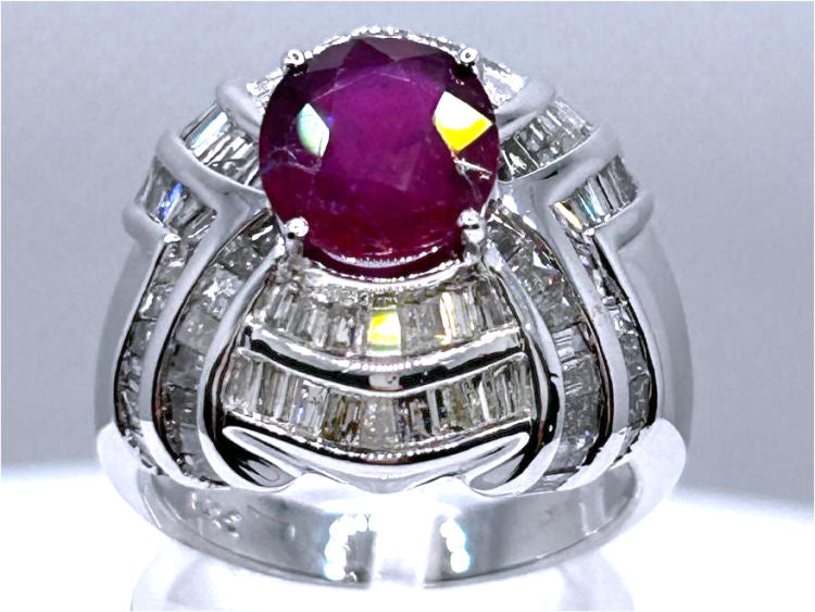 4.41ct Ruby & Diamond Ring in 18K White Gold
