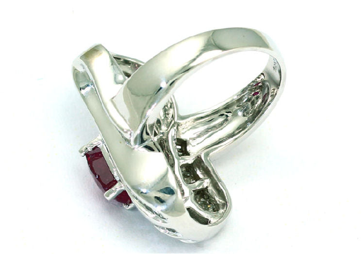 3.83 Carats Ruby Diamond Ring in 14k White Gold