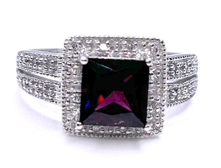 1.65ct Rhodolite Garnet &Diamond Ring in 10K White Gold