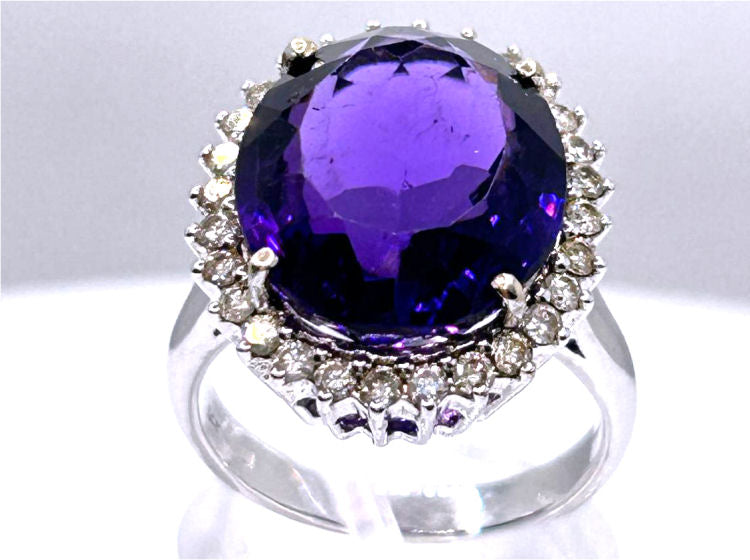 7.49ct Amethyst and Diamond Ring in 14k White Gold