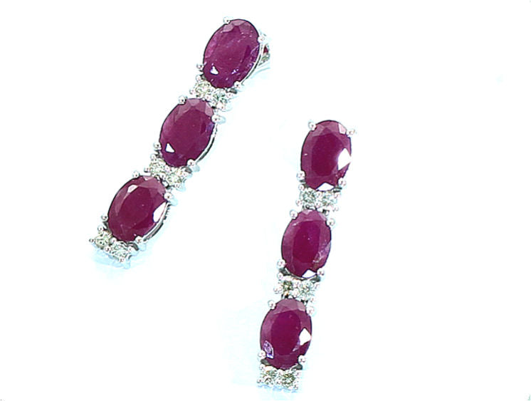 5.10ct Ruby and Diamond Dangling Earrings in 14K White Gold