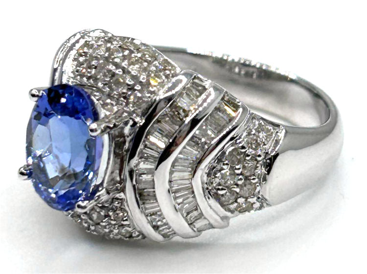 3.14ct Tanzanite & Diamond Ring in 14K White Gold