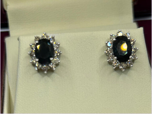 Sparkling 2.5ct Diamond &Sapphire Earrings in 14K Gold