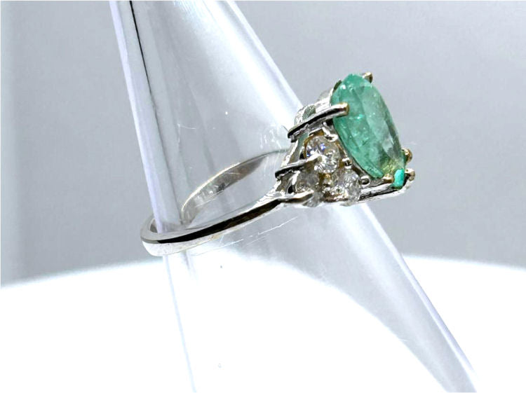 2.43ct Colombian Emerald & Diamond Cluster Ring in 14K White Gold