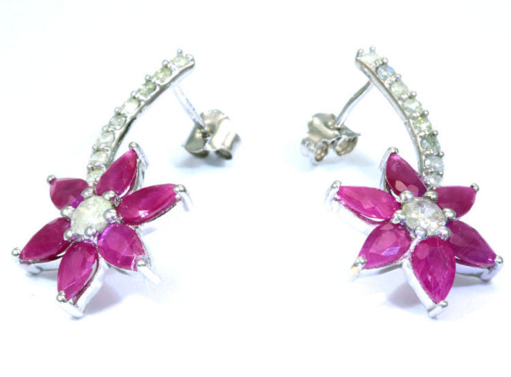 3.64 ct Diamond and Ruby Earrings in 18kt White Gold