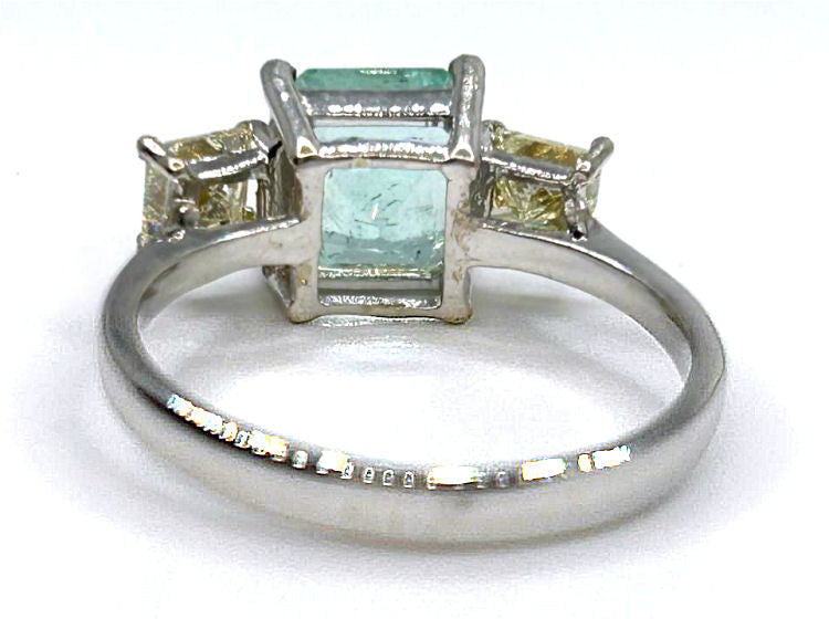 2.29ct Three-Stone Colombian Emerald & Diamond Ring in 14K White Gold