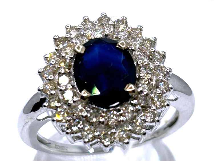 2.60 ctw Diamond and Sapphire Set in 18K White Gold Ring