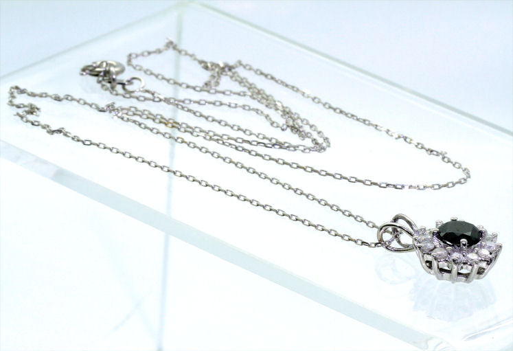 1.00ct Black & White Diamond Necklace in 18K & 14K White Gold