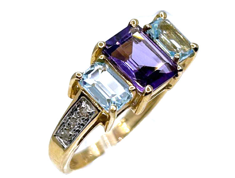 2.76ct Amethyst, Topaz & Diamond Ring in 10K Yellow Gold