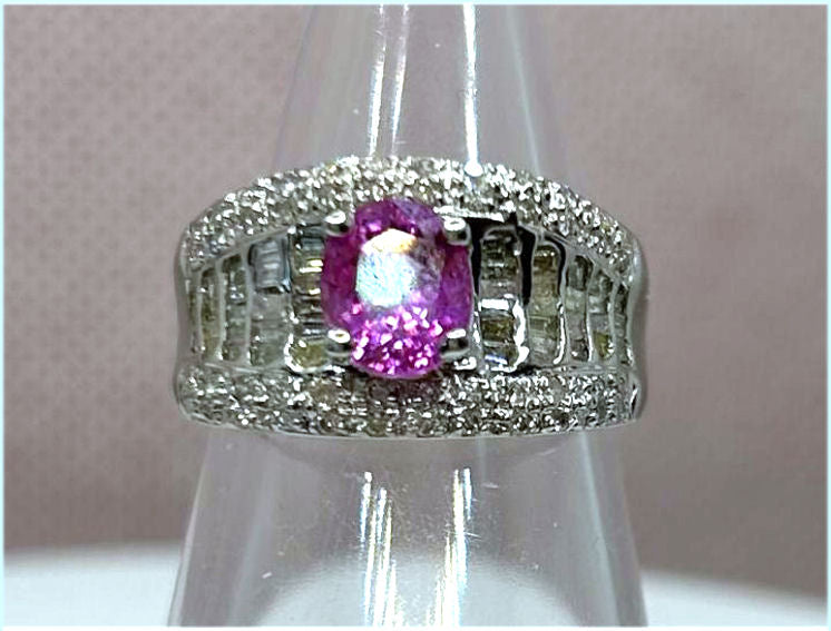 2.0 Carat Sapphire Diamond Ring in 14k White Gold