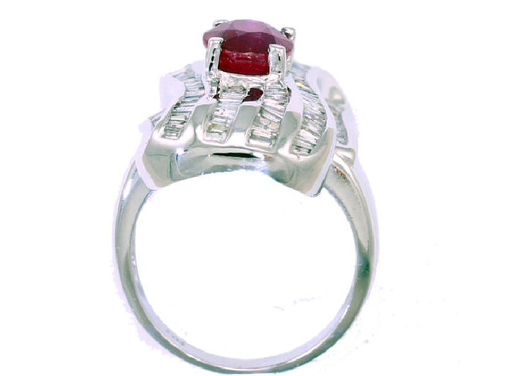 3.83 Carats Ruby Diamond Ring in 14k White Gold