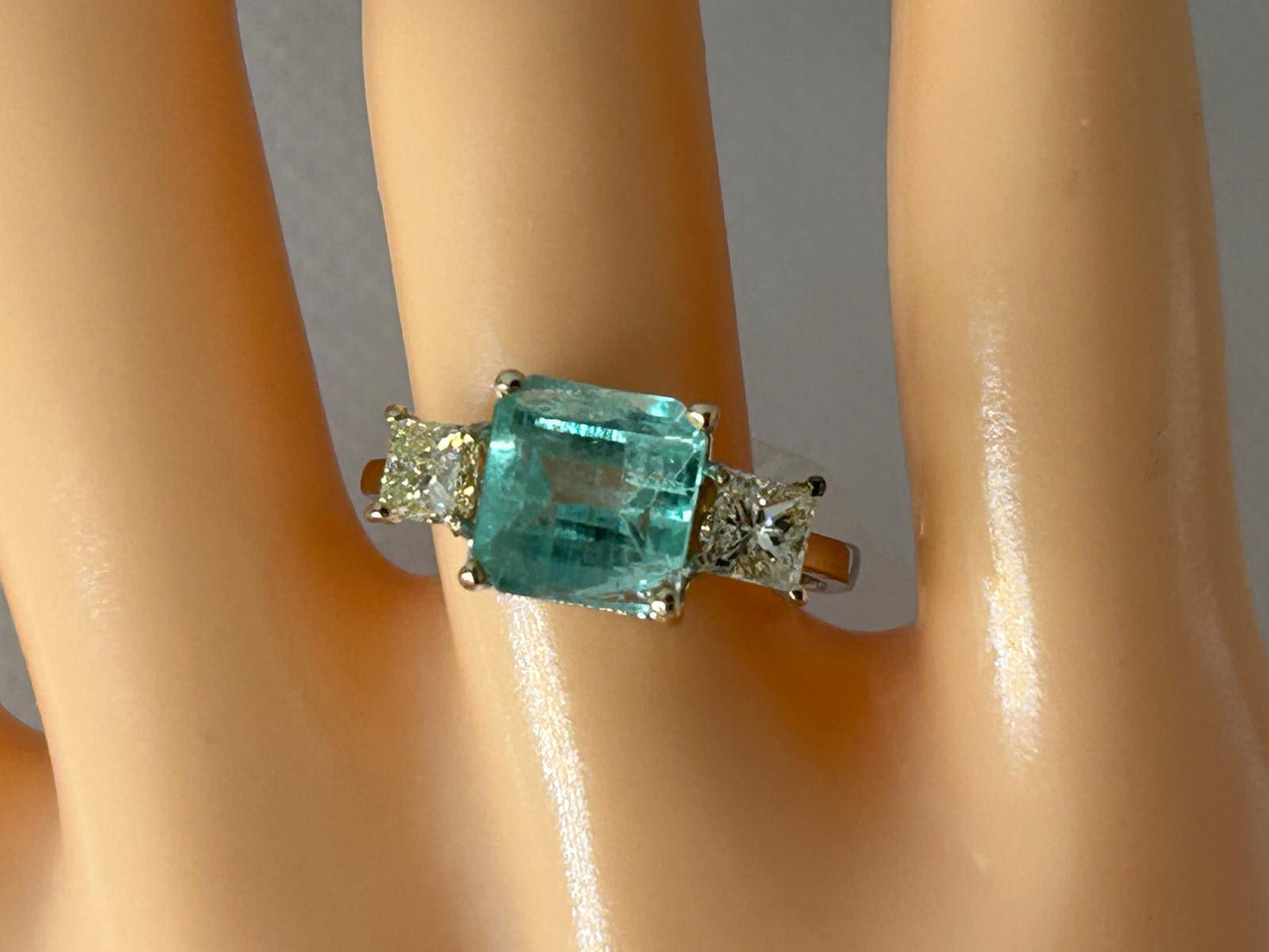 2.46ct Three-Stone Colombian Emerald & Diamond Ring in 14K White Gold
