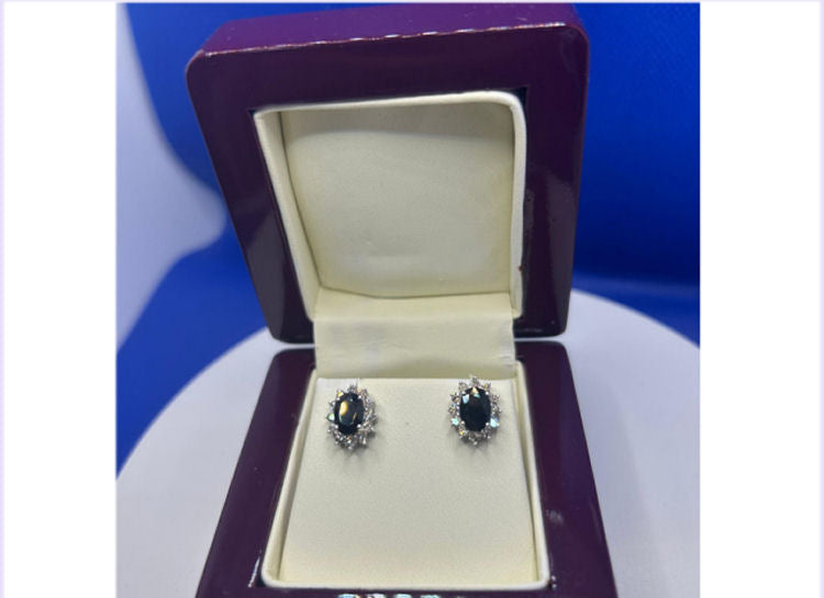 Sparkling 2.5ct Diamond &Sapphire Earrings in 14K Gold