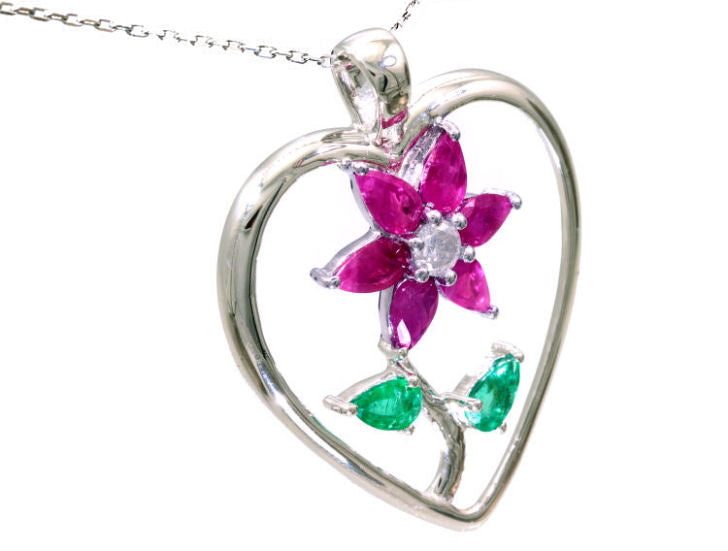 1.86ct Ruby, Emerald And Diamond Necklace in 18k White Gold