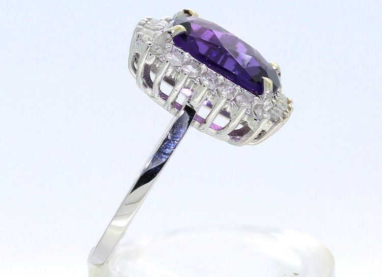 5.10ct Amethyst & Diamond Ring in 14K White Gold